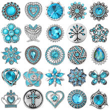 6pcs/lot Snap Button Jewelry Sky Blue Rhinestone Flower Snap Buttons Fit 18mm Snap Bracelets Bangles DIY Jewelry 2024 - buy cheap