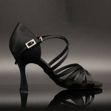 Suphini【Deborah】Black Satin 5 Strap 7.5/8.5cm Flare Heel Dance Sandals 2024 - buy cheap