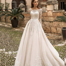 Gorgeous Princess Wedding Dress 2021 A-Line Long Sleeve Lace Appliques Button Sweep Train Vintage Bride Gown Vestidos De Noiva 2024 - buy cheap