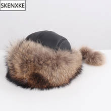 Hot Sale Russia Winter Women Real Fur Hat 100% Natural Real Raccoon Fur Cap Lady Warm Quality Genuine Raccoon Fur Bomber Hats 2024 - buy cheap
