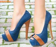 Ashiofu sapatos de salto alto feito à mão femininos couro jeans sapatos peep-toe festa baile sapatos slip-on dailywear sapatos de quadra da moda 2024 - compre barato