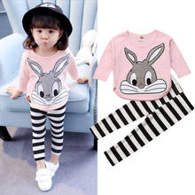 Autumn Kids Toddler Infant Baby Girls Clothes Sets Cartoon Rabbit Printed Long Sleeve Pullover Pink Tops+Striped Pants Outfits 2024 - buy cheap