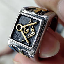 Anel masculino preto maçônico de aço inoxidável, vintage, para homens, joia da maçonaria grátis, punk retrô, cor dourada de titânio 2024 - compre barato