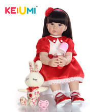 KEIUMI-Muñeca de bebé Reborn de 24 pulgadas, muñeca de princesa de Vinilo Suave con pelo negro, vestido de encaje rojo, regalo de Navidad para niños 2024 - compra barato