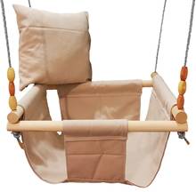 2020 season Unisex Patio Swing Hammock Baby Swing Natural Wooden Child Cotton Duck Cloth Linen Fabric Home Type Each Color 2024 - buy cheap