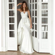 UZN BOHO Wedding Dress Mermaid V-Neck Sleeveless Satin Bridal Gowns Ivory Zipper Back Brides Dress With Detachable Train 2024 - buy cheap