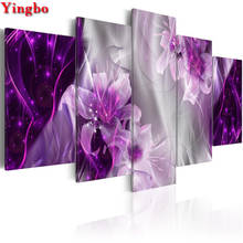 DIY Diamond Painting 5 Panel Purple lily flower Picture Diamond Embroidery Rhinestones Full Square Round Drill Mosaic Decor 2024 - buy cheap