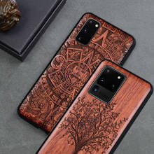 Capa de madeira esculpida para samsung, s20, galaxy s20 ultra, à prova de choque, amortecedor tpu, s20 plus, s20 +, case, concha de madeira 2024 - compre barato