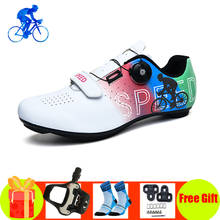 Обувь для велоспорта, для мужчин и женщин, ультралегкие дышащие, самоблокирующиеся, профессиональная обувь с шипами, SPD-SL, для педалей, гоночных шоссейных велосипедов на плоской подошве 2024 - купить недорого
