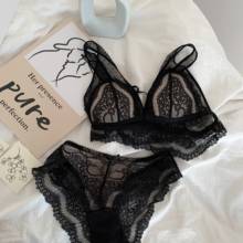 Comfortable bralette triangle cup thin underwear set lace sexy seamless bra set home wear clothes women lingerie panties 2024 - buy cheap