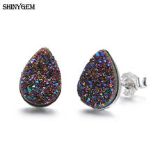 ShinyGem Small Charm 6*9mm Water Drop Shape Natural Crystal Druzy Stud Earrings 925 Sliver Geode Gem Stone Earring For Women Gir 2024 - buy cheap