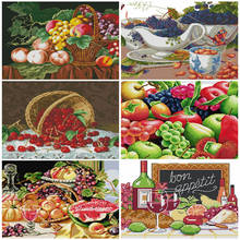 HUACAN Embroidery Fruit White Canvas Needlework Cross Stitch Food Kits 11CT 14CT DIY Gift Home Decoration 2024 - buy cheap