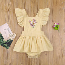 0-24M  Summer Baby Girls Lovely Rompers embroidery flowers Print Ruffles Short Sleeve Backless Jumpsuits 2024 - buy cheap