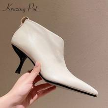 Krazing Pot large size genuine leather high fashion european design thin high heel pointed toe zip office lady ankle boots L59 2024 - buy cheap