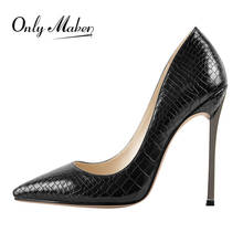 Onlymaker sapatos de salto femininos, de metal fino fino fino 12cm, preto, bege, couro de tamanho grande, sapatos de mulher 2024 - compre barato
