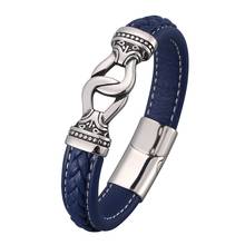 Blue Leather Handmade Bracelets Men Jewelry Vintage Totem Stainless Steel Magnetic Buckle Bangle Punk Male Wristband Gift SP0813 2024 - buy cheap