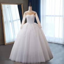 Vestido de noiva manga longa fansmile, "vestido de noiva, vestidos de casamento feito sob encomenda, tamanho grande, FSM-538F 2024 - compre barato