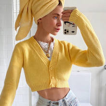 YICIYA-cárdigan amarillo de punto para mujer, suéter de manga larga con botones y cuello de pico, moda Coreana de punto, Y2K 2024 - compra barato