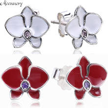 Moonmory  925 Sterling Silver Orchid Stud Earring With White Red Enamel For Woman Fashion Jewelry Making Authentic Silver 2024 - buy cheap