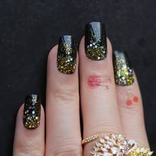 False nails Ombre Glitter Black Fake nails Art Golden glitter Square gel False nails Glossy 2024 - buy cheap