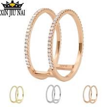 Anillo de compromiso de circonia Simple de cristal de dos capas en 3 colores, 925 anillos de boda de cobre para mujer, joyería de fiesta, regalo de Navidad 2024 - compra barato