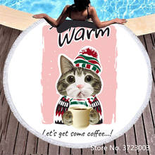 Bonito uniforme con estampado de gato para playa, tapete de microfibra con borlas, toalla redonda grande decorativa para el hogar, estilo bohemio 2024 - compra barato