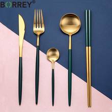 BORREY 5Pcs/Set Black Gold Cutlery Set Stainless Steel Steak Knife Fork Spoon Chopsticks Dinnerware Set Rose Gold Flatware 2024 - buy cheap