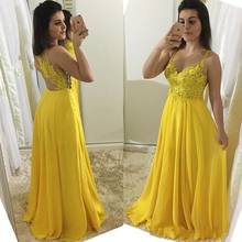 Vestido de baile de chiffon amarelo, mais novo vestido de baile com alças espaguete, aplique de renda traseira, vestido de noite feito sob medida, 2020 2024 - compre barato