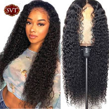 SVT Hair Deep Curly Wigs 4x4 Lace Closure Wigs 180 Density Malaysian Human Hair T Part Middle/ Side Part Lace Wig Natural Color 2024 - buy cheap