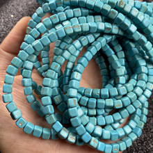Contas de pedra natural com buraco reto, forma quadrada, azul e turquesa, para fazer jóias, colar, acessórios, 4/6/8mm 2024 - compre barato