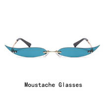 Gafas de sol con forma de bigote Vintage para hombre y mujer, lentes de sol rectangulares azules oscuros de los 80, con tinte, pequeñas, sin montura, Hippie, UV400 2024 - compra barato