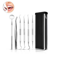 6 pc/set Dental Espelho Dental Dentista Preparado Conjunto de Ferramentas de Aço Inoxidável Probe Kit Pinça Instrumento do Cuidado do Dente Enxada Foice Scaler 2024 - compre barato