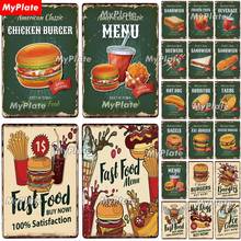 American Food Metal Sign Plaque Metal Vintage Food Tin Sign Wall Decor for Kitchen Cafe Diner Bar BURGER Fast Food Metal Signs 2024 - buy cheap