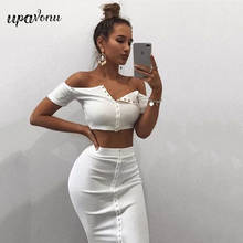 Free Shipping 2021 Summer Women's Single-breasted Knit Skirt Set Sexy Card Shoulder Short Sleeve Top & Midi Skirt Two-piece Set 2024 - buy cheap