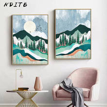 Mountain Forest Sunset Abstract Painting Nordic Landscape Canvas Poster Print Wall Art Decoration Picture Modern Home Room Decor 2024 - buy cheap