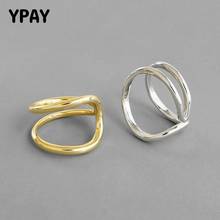 YPAY 100% Authentic 925 Sterling Silver Open Rings for Women Korea INS Double Lines Smooth Adjustable Ring Fine Jewelry YMR1020 2024 - buy cheap