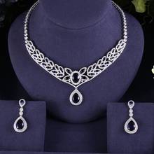 Blue BEST QUALITY BRILLIANT CRYSTAL ZIRCON EARRINGS AND NECKLACE BRIDAL JEWELRY SET WEDDING DRESS ACCESSARIES 2024 - buy cheap