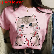 Camiseta Harajuku de estilo coreano para mujer, remera Kawaii de dibujos animados de gatos, playera Grunge, Camisetas estampadas para mujer 2024 - compra barato