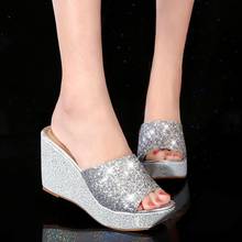 Women Slippers Sandal Heels Wedges Platform Leather Peep toe Crystal Elegant Female Sandals Ladies Mules clogs Summer Shoes 2024 - buy cheap