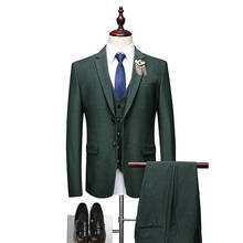 Traje Formal verde militar para hombre, Blazer de esmoquin ajustado con solapa de terciopelo, traje de novio para boda/graduación, 3 piezas, 2021 2024 - compra barato