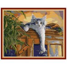 Cat and duck animals counted printed on the canvas 11CT 14CT DIY kit Cross Stitch embroidery needlework Sets home decor 2024 - buy cheap