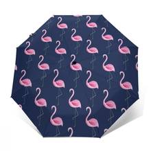 Automatic Umbrella Rain Women Three-folding Umbrella Pink Flamingos Navy Background Windproof Umbrella Female Waterproof parasol 2024 - buy cheap