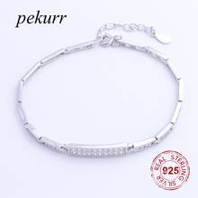 Pekurr real 100% 925 prata esterlina completa cz contas retângulo pulseira para as mulheres simples geométrico charme jóias finas presente 2024 - compre barato