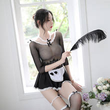Conjunto de pijama feminino manga comprida, lingerie sexy, roupa íntima, uniforme de empregada, meias e roupa íntima 2024 - compre barato