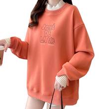 Winter Women Clothing Casual Orange Red Knitted Collar Hoody Print Letters Sweatshirt High Quality Plus Velvet Pullover Female 2024 - buy cheap