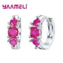 New Come Women/Bride/Girls 925 Sterling Silver Jewelry Accessory Free Shipping Wedding/Engagement Small Fuchsia Hoop Earrings 2024 - buy cheap