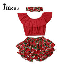 Imcute 2020 Sweet Toddler Baby Girl Kid Ruffle Red Tops Watermelon Shorts Pants Sunsuit Clothes 3PCS Set 2024 - buy cheap