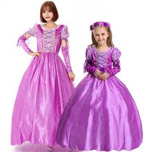 Fantasia de princesa para halloween, traje para festas de carnaval, rapunzel, cinderela, sofia, traje para adulto e infantil 2024 - compre barato