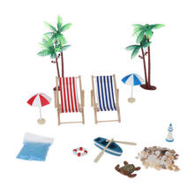 1:12 Dollhouse Beach Accessories 12pcs Set - Deck Chair, End Table with Drinks, Beach Umbrella, Mini Tree, Boat and Shell 2024 - buy cheap