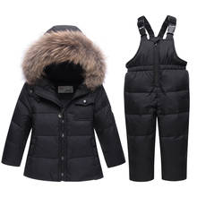 2021 crianças outono inverno fino para baixo jaqueta parka pele real menino macacão do bebê crianças casaco snowsuit neve roupas meninas conjunto 2024 - compre barato